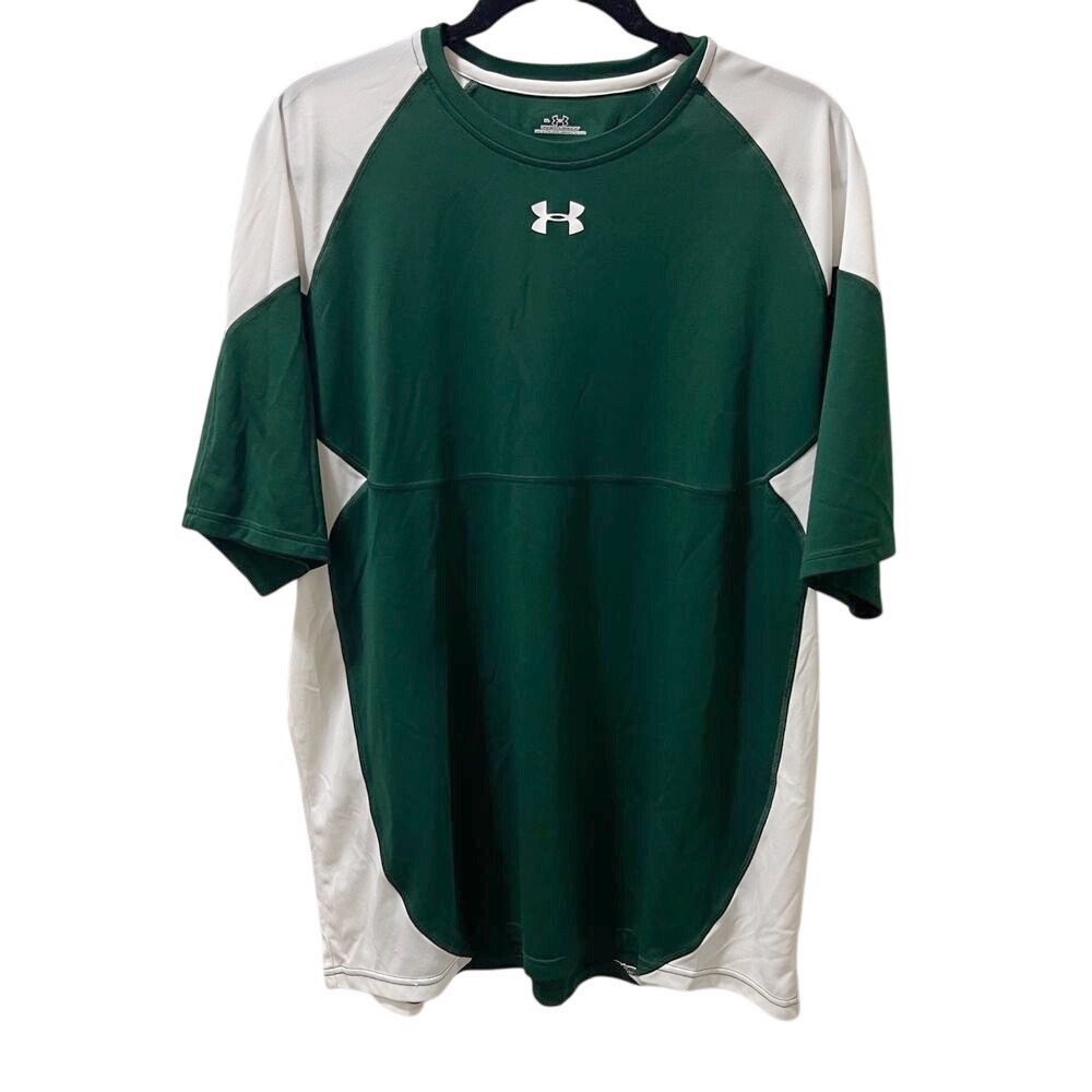 Under Armour Performance T-Shirt Mens XL Green White Colorblock Raglan Athletic